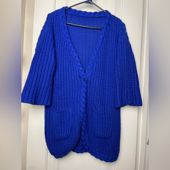 Gorgeous royal blue thick winter wool tweed coat jacket - Picture 3 of 8